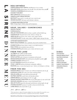 La Sirene Dinner Menu