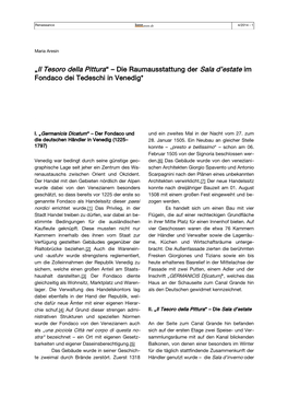 „Il Tesoro Della Pittura“ – Die Raumausstattung Der Sala D'estate Im Fondaco Dei Tedeschi in Venedig*