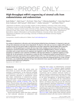 High-Throughput Mrna Sequencing of Stromal Cells from Endometriomas and Endometrium