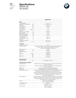 Specifications. BMW X6. X6 M50i