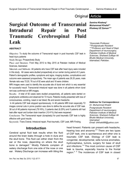 Surgical Outcome of Transcranial Intradural Repair in Post Traumatic Cerebrospinal Fluid Leak