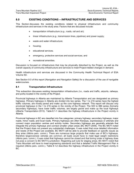 8.0 Existing Conditions – Infrastructure and Services