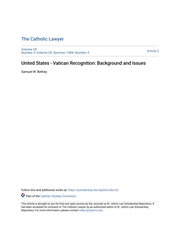 United States - Vatican Recognition: Background and Issues