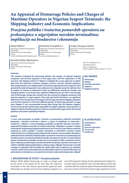 An Appraisal of Demurrage Policies and Charges of Maritime Operators