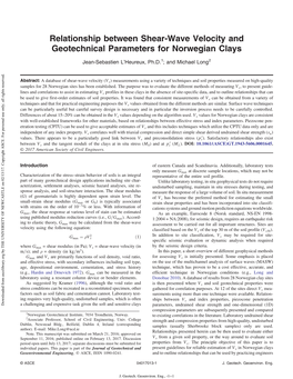 Relationship Between Shear-Wave Velocity and Geotechnical Parameters for Norwegian Clays