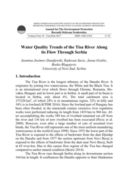 Water Quality Trends of the Tisa River Along Its Flow Through Serbia