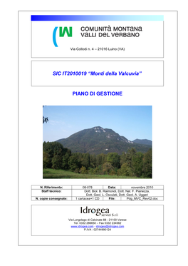 SIC IT2010019 “Monti Della Valcuvia” PIANO DI GESTIONE
