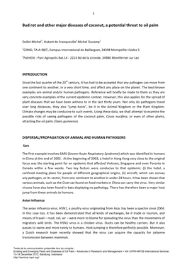 Bud Rot and Other Major Diseases of Coconut, a Potential Threat to Oil Palm
