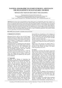 Natural Geographic Features in Dezful and Susa in the Development of Sustainable Tourism