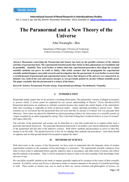 The Paranormal and a New Theory of the Universe John Nwanegbo - Ben