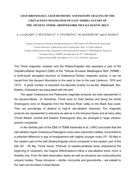 Geochronology, Geochemistry and Isotope Tracing of the Cretaceous Magmatism of East–Serbia As Part of the Apuseni–Timok–Srednogorie Metallogenic Belt