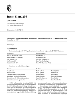 Innst. S. Nr. 206 (2007-2008) Innstilling Til Stortinget Fra Utenrikskomiteen