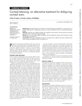 Corneal Tattooing: an Alternative Treatment for Disfiguring Corneal Scars S Pitz, R Jahn, L Frisch, a Duis, N Pfeiffer