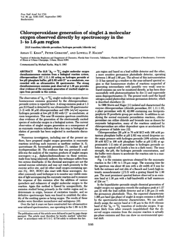 Chloroperoxidase Generation of Singlet a Molecular Oxygen