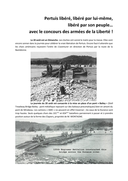 Pertuis Libéré, Libéré Par Lui-Même, Libéré Par Son Peuple… Avec Le Concours Des Armées De La Liberté !