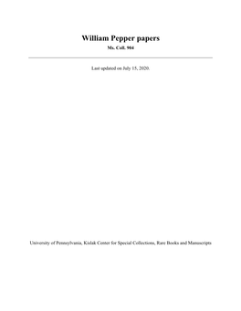 William Pepper Papers Ms