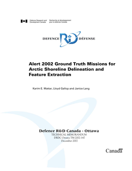 Alert 2002 Ground Truth Missions for Arctic Shoreline Delineation and Feature Extraction