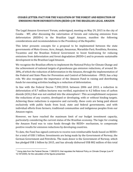 Cuiabá Letter: Pact for the Valuation of the Forest and Reduction of Emissions from Deforestation (Redd+) in the Brazilian Legal Amazon