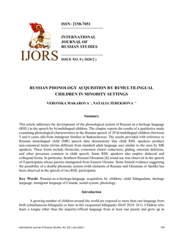 Russian Phonology Acquisition by Bi/Multilingual Children in Minority Settings