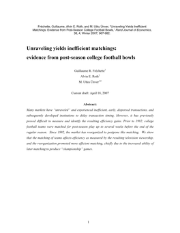 Evidence from Post-Season College Football Bowls,” Rand Journal of Economics, 38, 4, Winter 2007, 967-982