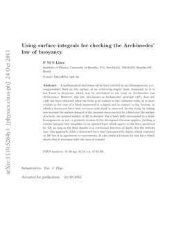 Using Surface Integrals for Checking the Archimedes' Law of Buoyancy