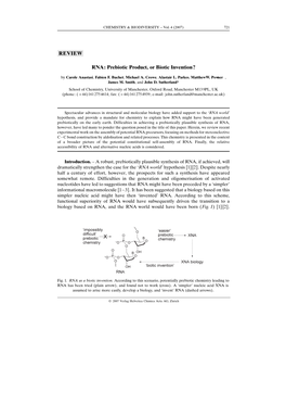 REVIEW RNA: Prebiotic Product, Or Biotic Invention?