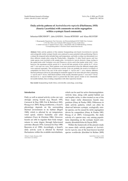 Daily Activity Patterns of Australolacerta Rupicola (Fitzsimons, 1933) (Sauria: Lacertidae) with Comments on Niche Segregation Within a Syntopic Lizard Community