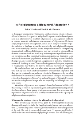 Is Religiousness a Biocultural Adaptation?