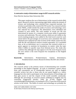 A Contrastive Study of Determiner Usage in EST Research Articles