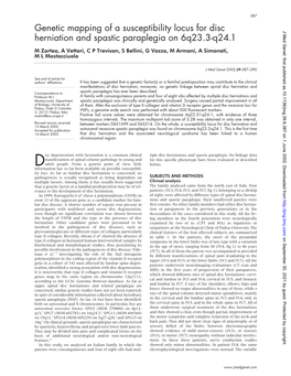 Genetic Mapping of a Susceptibility Locus for Disc Herniation and Spastic