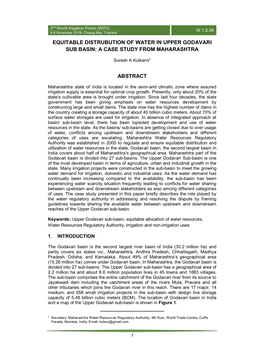 Equitable Distrubution of Water in Upper Godavari Sub Basin: a Case Study from Maharashtra Abstract