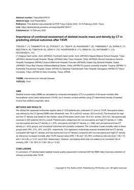 Importance of Combined Assessment of Skeletal Muscle Mass and Density by CT in Predicting Clinical Outcomes After TAVR