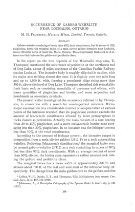 Occurrence of Gabbro-Wehrlite Near Lochalsh, Ontario M