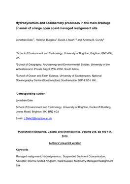 Hydrodynamics and Sedimentary Processes in the Main Drainage Channel of a Large Open Coast Managed Realignment Site