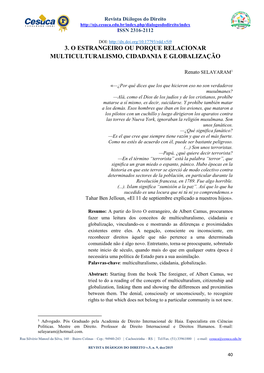 3. O Estrangeiro Ou Porque Relacionar Multiculturalismo, Cidadania E Globalização