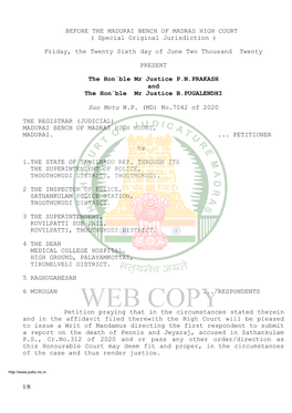 BEFORE the MADURAI BENCH of MADRAS HIGH COURT ( Special Original Jurisdiction )