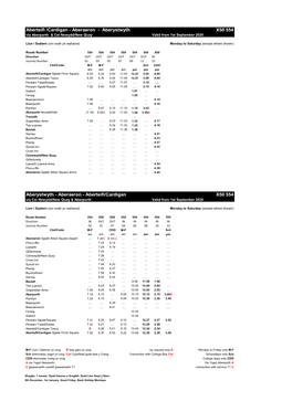 Aberaeron - Aberystwyth X50 554 Via Aberporth & Cei Newydd/New Quay Valid from 1St September 2020