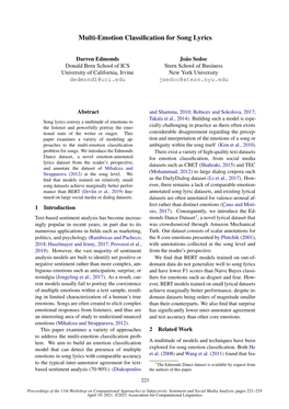 Multi-Emotion Classification for Song Lyrics