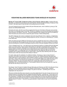 VODAFONE Mclaren MERCEDES TEAM UNVEILED in VALENCIA