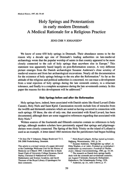 Holy Springs and Protestantism in Early Modem Denmark: a Medical Rationale for a Religious Practice