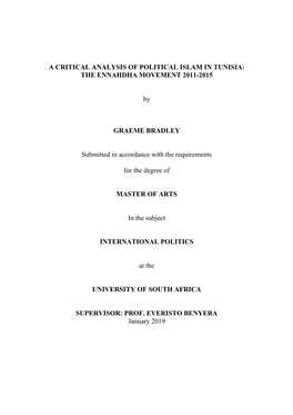 A Critical Analysis of Political Islam in Tunisia: the Ennahdha Movement 2011-2015