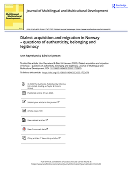 Dialect Acquisition and Migration in Norway – Questions of Authenticity, Belonging and Legitimacy