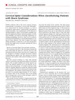 Cervical Spine Considerations When Anesthetizing Patients with Down Syndrome Tara Hata, M.D.,* Michael M