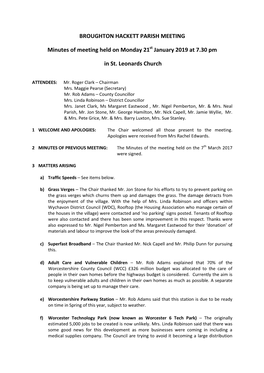 BROUGHTON HACKETT PARISH MEETING Minutes of Meeting Held