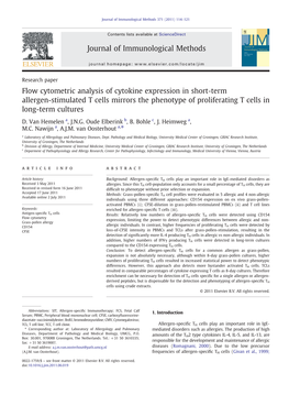 Flow Cytometric Analysis of Cytokine Expression in Short-Term Allergen-Stimulated T Cells Mirrors the Phenotype of Proliferating T Cells in Long-Term Cultures