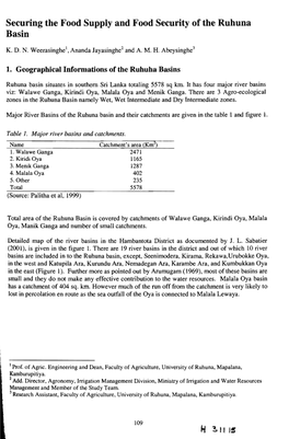 Securing the Food Supply and Food Security of the Ruhuna Basin