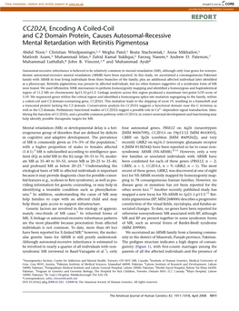 REPORT CC2D2A, Encoding a Coiled-Coil and C2 Domain Protein, Causes Autosomal-Recessive Mental Retardation with Retinitis Pigmentosa