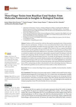 Three-Finger Toxins from Brazilian Coral Snakes: from Molecular Framework to Insights in Biological Function