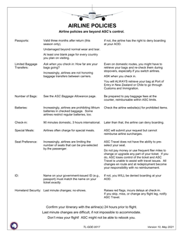 AIRLINE POLICIES Airline Policies Are Beyond ASC’S Control