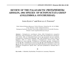 Review of the Palaearctic Protaphorura Absolon, 1901 Species of Octopunctata Group (Collembola: Onychiuridae)